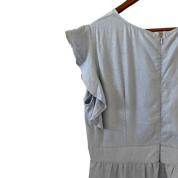 Cynthia Rowley NEW Linen Blend Flutter Sleeve Maxi Dress In Light Blue Size L - Picture 9 of 13